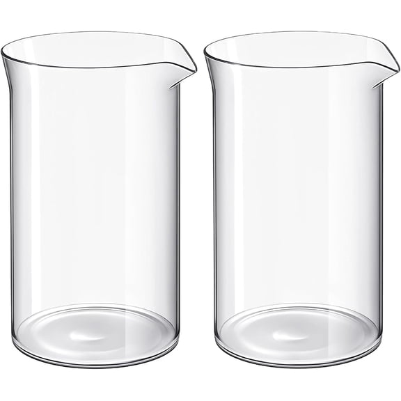 2 Pcs French Press Replacement Glass Universal Replacement Beaker 350ml (12oz), for French Press Tea and Coffee Makers Borosilicate 3.3 Glass Spare Carafe