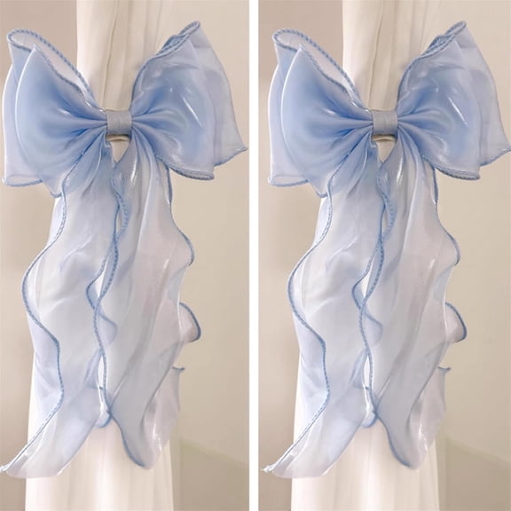 2 Pcs French Silky Bow Curtain Tiebacks, Elegant Lace Ribbon for Curtains,Decorative Rope Accessories Home Bedroom Offices Dining Rooms Wedding Party Decoration (Blue)