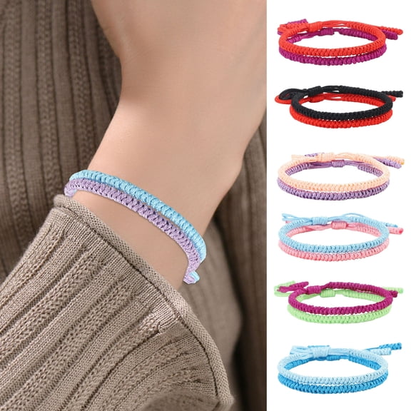 2 Pcs Friendship Bracelets Hand-woven Braided Rope Adjustable Woven Bracelet Symbolic Colors for Meaningful Unity Symbol Blessings Connections Wrist Jewelry