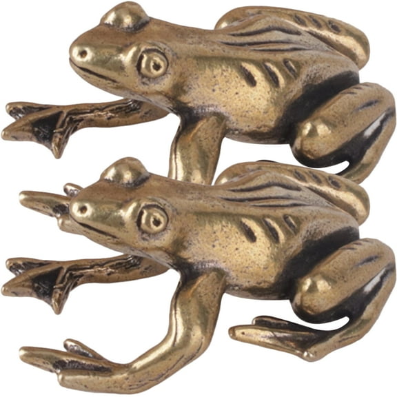 OUNONA Golden Brass Frog Figurine for Tea Table Decoration and Pet Use 2pcs Small Size Design