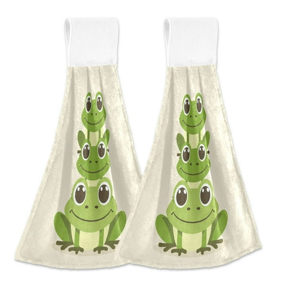 2 Pcs Frogs Stack on Each Other Kitchen Hand Towels with Hanging Loops Absorbent Soft Fast Drying Decor Bath Towels