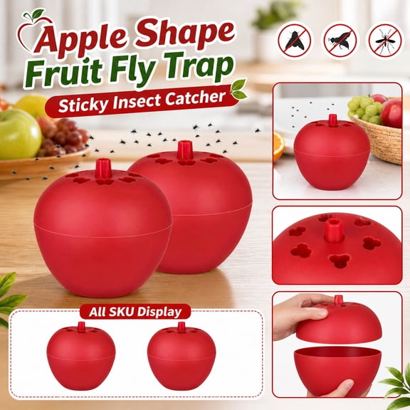 2 Pcs Fruit Fly Traps - Indoor/Outdoor Apple Shaped Traps - for Use Around Food - - Safe and Quick Acting - Catch Monitor Window