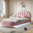 thumbnail image 1 of 2 Pcs Full Bed Frame with Headboard and Storage Ottoman Set, Velvet Upholstered Platform Bed with LED Bed Frame and Floating Design, Modern Low Bed Frame with Footrest for Living Room, Bedroom, Pink, 1 of 9