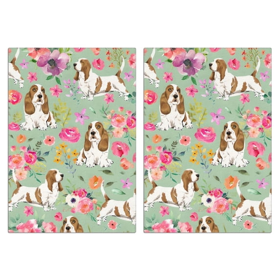 2 Pcs Funny Kitchen Towels,Basset Hound and Pioneer Flower Microfiber Dish Towels,Kitchen Tea Towels,Kitchen Towel Set (18" X 26")