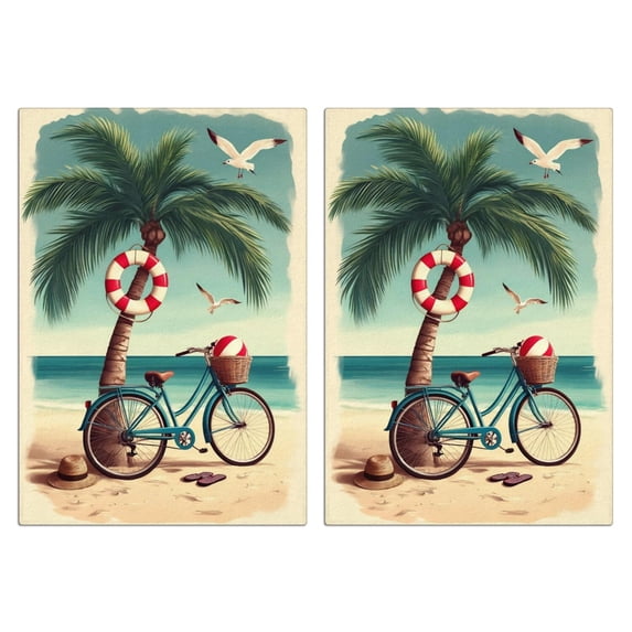 2 Pcs Funny Kitchen Towels,Beachscene Bike Palm Microfiber Dish Towels,Kitchen Tea Towels,Kitchen Towel Set (18" X 26")