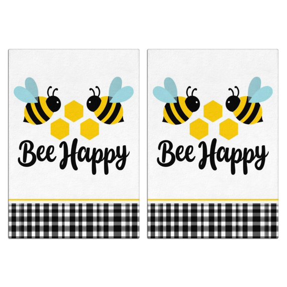 2 Pcs Funny Kitchen Towels,Bee Happy Microfiber Dish Towels,Kitchen Tea Towels,Kitchen Towel Set (18" X 26")