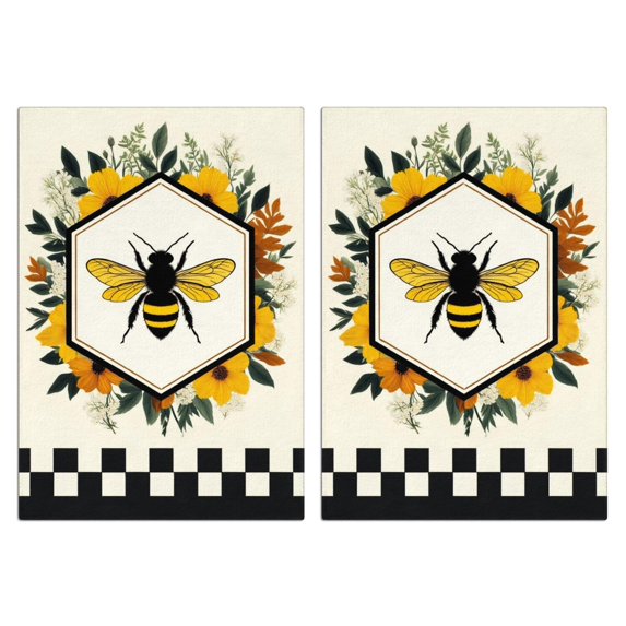 2 Pcs Funny Kitchen Towels,Bee with Floral Border Microfiber Dish Towels,Kitchen Tea Towels,Kitchen Towel Set (18" X 26")
