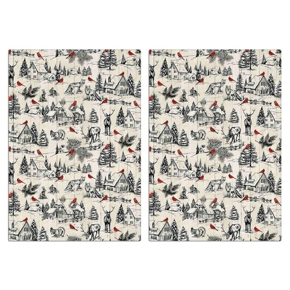 2 Pcs Funny Kitchen Towels,Beige Christmas Winter Scene Pattern Microfiber Dish Towels,Kitchen Tea Towels,Kitchen Towel Set (18" X 26")