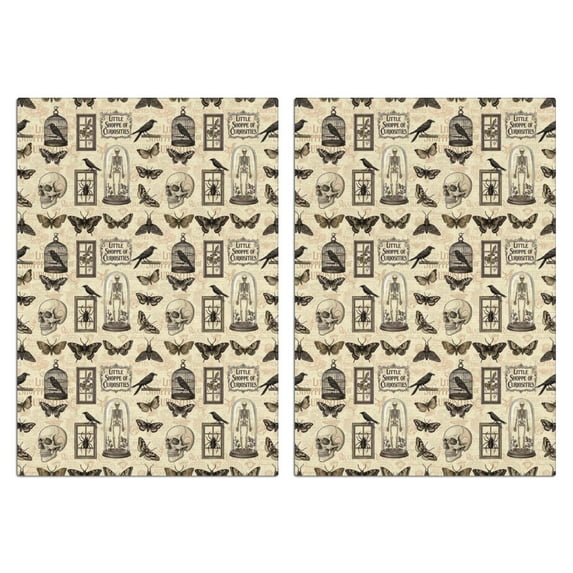 2 Pcs Funny Kitchen Towels,Beige Gothic Skull Butterfly Birdcage Pattern Microfiber Dish Towels,Kitchen Tea Towels,Kitchen Towel Set (18" X 26")
