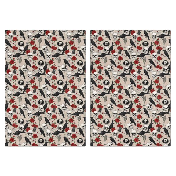 2 Pcs Funny Kitchen Towels,Beige Gothic Skull Rose Crow Pattern Microfiber Dish Towels,Kitchen Tea Towels,Kitchen Towel Set (18" X 26")