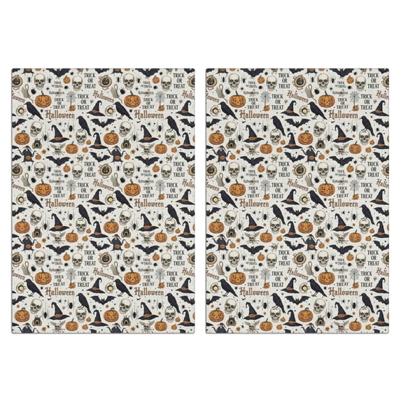 2 Pcs Funny Kitchen Towels,Beige Halloween Pumpkin Skull Bat Pattern Microfiber Dish Towels,Kitchen Tea Towels,Kitchen Towel Set (18" X 26")