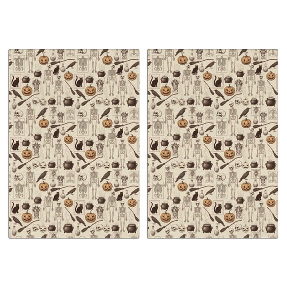 2 Pcs Funny Kitchen Towels,Beige Halloween Skull Pumpkin Cat Pattern Microfiber Dish Towels,Kitchen Tea Towels,Kitchen Towel Set (18" X 26")