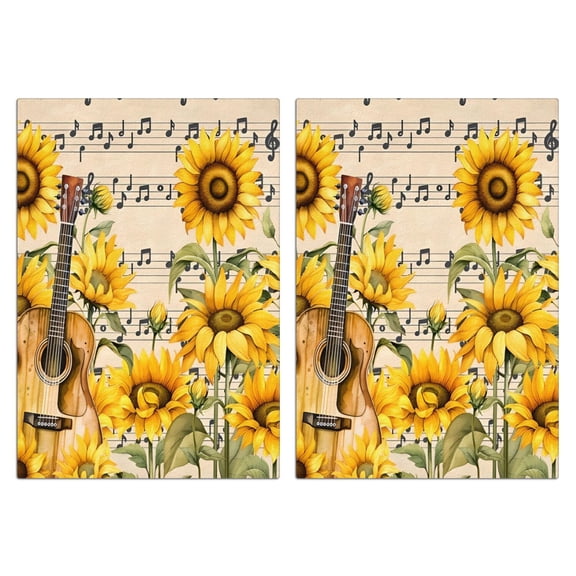 2 Pcs Funny Kitchen Towels,Beige Music Sunflower Guitar Pattern Microfiber Dish Towels,Kitchen Tea Towels,Kitchen Towel Set (18" X 26")