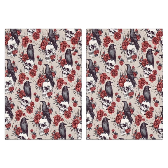 2 Pcs Funny Kitchen Towels,Beige Skull Crow Flower Pattern Microfiber Dish Towels,Kitchen Tea Towels,Kitchen Towel Set (18" X 26")