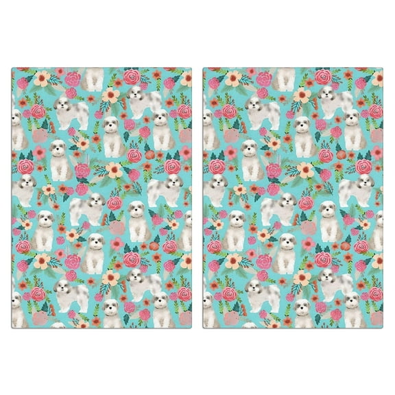 2 Pcs Funny Kitchen Towels,Bichon Dog Blue Florals Microfiber Dish Towels,Kitchen Tea Towels,Kitchen Towel Set (18" X 26")