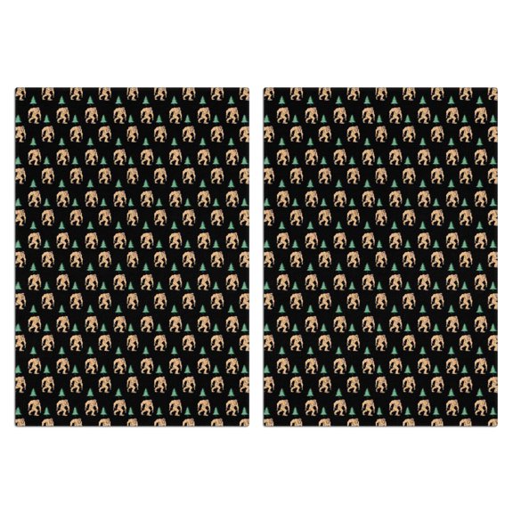 2 Pcs Funny Kitchen Towels,Black Bigfoot and Tree Pattern Microfiber Dish Towels,Kitchen Tea Towels,Kitchen Towel Set (18" X 26")