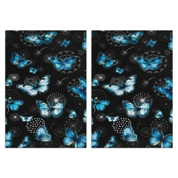 2 Pcs Funny Kitchen Towels,Black Blue Butterfly Dandelion Pattern Microfiber Dish Towels,Kitchen Tea Towels,Kitchen Towel Set (18" X 26")