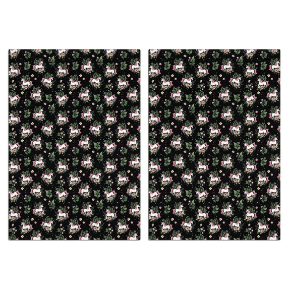 2 Pcs Funny Kitchen Towels,Black Cartoon Unicorn Flower Leaf Pattern Microfiber Dish Towels,Kitchen Tea Towels,Kitchen Towel Set (18" X 26")