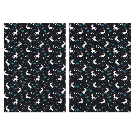 2 Pcs Funny Kitchen Towels,Black Cartoon Unicorn Moon Star Pattern Microfiber Dish Towels,Kitchen Tea Towels,Kitchen Towel Set (18" X 26")