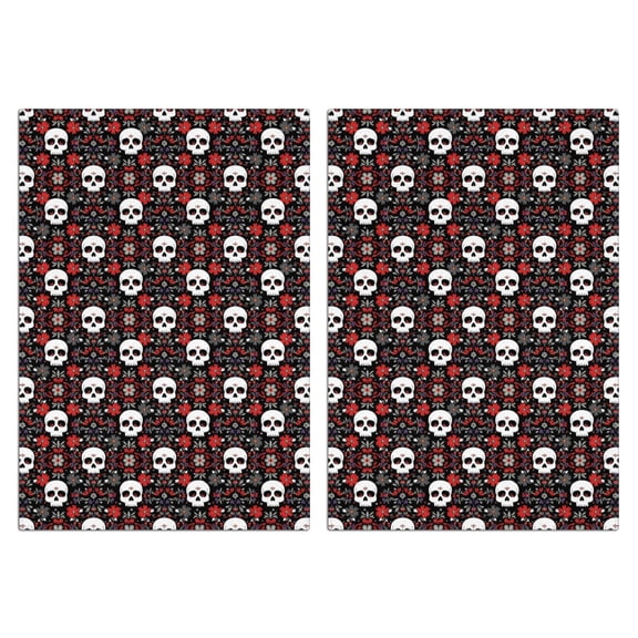 2 Pcs Funny Kitchen Towels,Black Floral Skull Pattern Microfiber Dish Towels,Kitchen Tea Towels,Kitchen Towel Set (18" X 26")