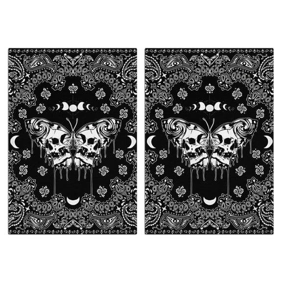 2 Pcs Funny Kitchen Towels,Black Gothic Skull Butterfly Pattern Microfiber Dish Towels,Kitchen Tea Towels,Kitchen Towel Set (18" X 26")