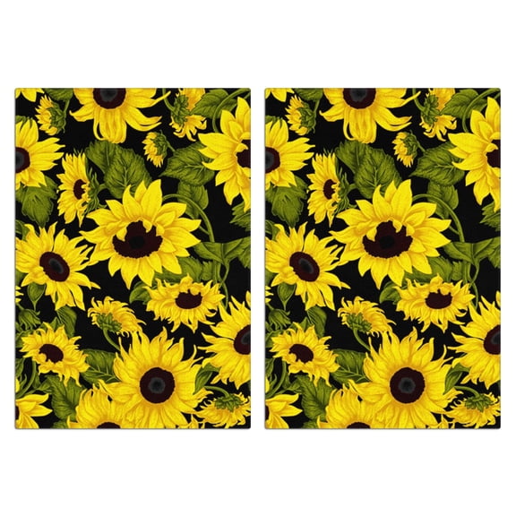 2 Pcs Funny Kitchen Towels,Black Green Stem Sunflower Pattern Microfiber Dish Towels,Kitchen Tea Towels,Kitchen Towel Set (18" X 26")