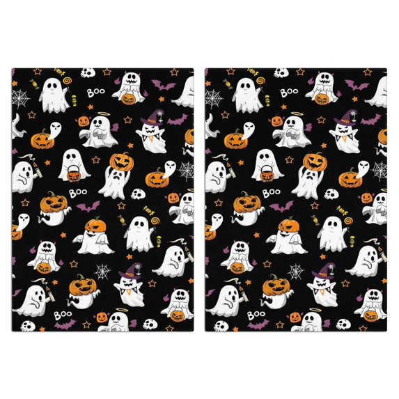 2 Pcs Funny Kitchen Towels,Black Halloween Ghosts and Pumpkins Microfiber Dish Towels,Kitchen Tea Towels,Kitchen Towel Set (18" X 26")