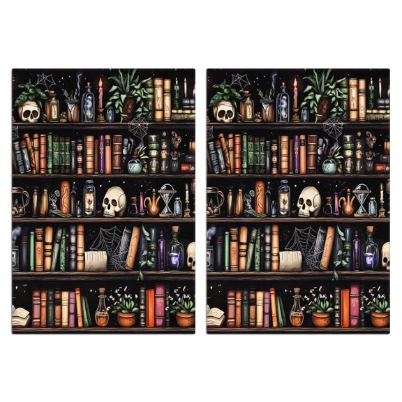 2 Pcs Funny Kitchen Towels,Black Halloween Skull Book Pattern Microfiber Dish Towels,Kitchen Tea Towels,Kitchen Towel Set (18" X 26")