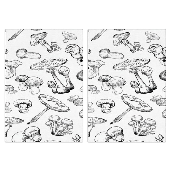 2 Pcs Funny Kitchen Towels,Black Mushroom Line White Pattern Microfiber Dish Towels,Kitchen Tea Towels,Kitchen Towel Set (18" X 26")