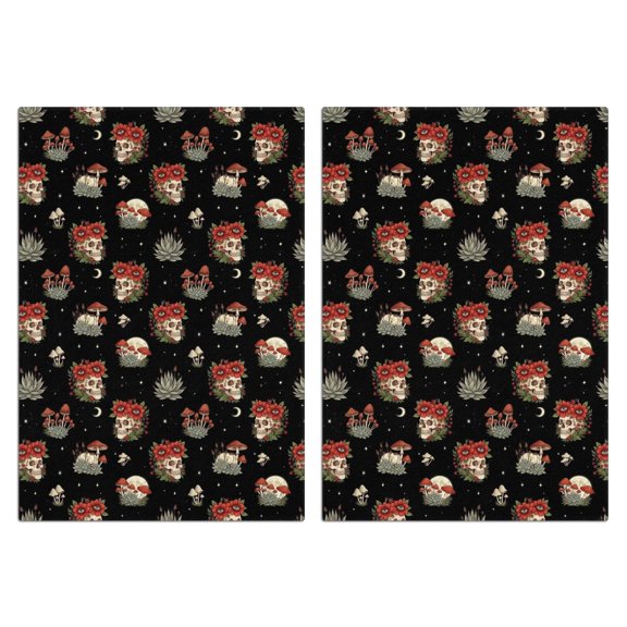 2 Pcs Funny Kitchen Towels,Black Skull Flower Mushroom Pattern Microfiber Dish Towels,Kitchen Tea Towels,Kitchen Towel Set (18" X 26")