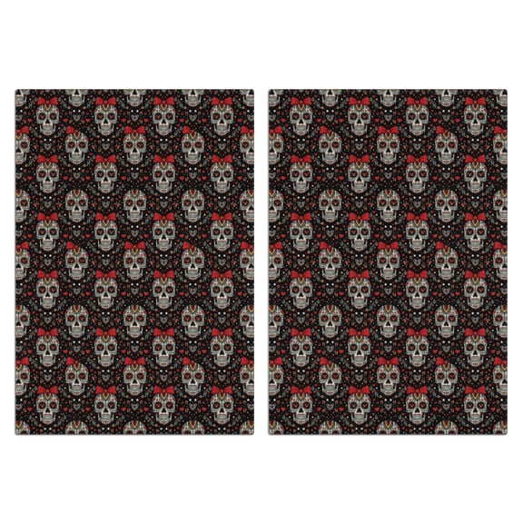 2 Pcs Funny Kitchen Towels,Black Skull Red Bow Pattern Microfiber Dish Towels,Kitchen Tea Towels,Kitchen Towel Set (18" X 26")