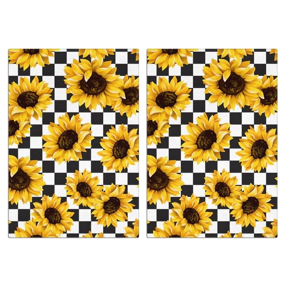 2 Pcs Funny Kitchen Towels,Black White Checker Sunflower Pattern Microfiber Dish Towels,Kitchen Tea Towels,Kitchen Towel Set (18" X 26")