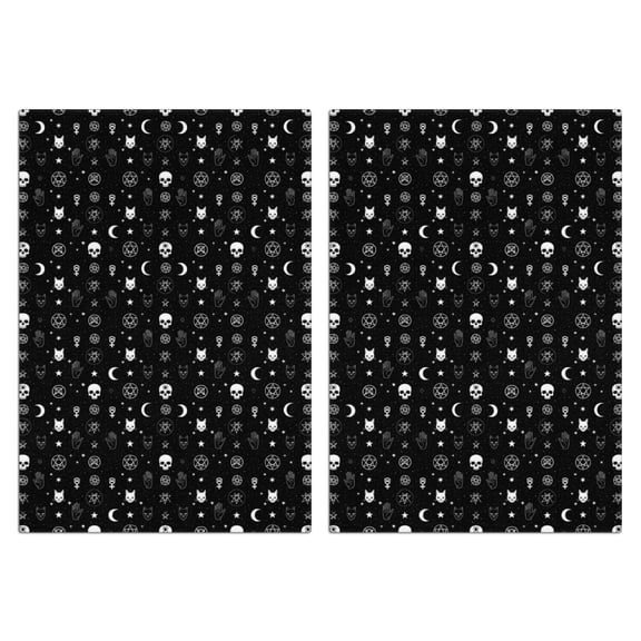2 Pcs Funny Kitchen Towels,Black White Gothic Cat Skull Moon Pattern Microfiber Dish Towels,Kitchen Tea Towels,Kitchen Towel Set (18" X 26")
