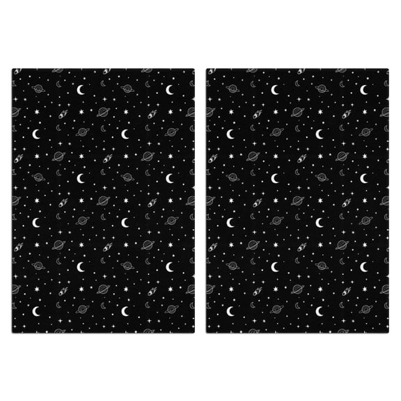 2 Pcs Funny Kitchen Towels,Black White Star Moon Planet Comet Pattern Microfiber Dish Towels,Kitchen Tea Towels,Kitchen Towel Set (18" X 26")
