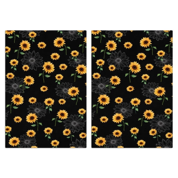 2 Pcs Funny Kitchen Towels,Black Yellow Green Stem Sunflower Pattern Microfiber Dish Towels,Kitchen Tea Towels,Kitchen Towel Set (18" X 26")