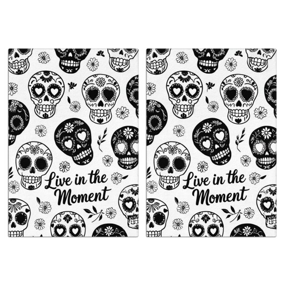 2 Pcs Funny Kitchen Towels,Black and White Skull Microfiber Dish Towels,Kitchen Tea Towels,Kitchen Towel Set (18" X 26")