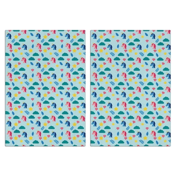 2 Pcs Funny Kitchen Towels,Blue Cartoon Unicorn Cloud Diamond Leaf Pattern Microfiber Dish Towels,Kitchen Tea Towels,Kitchen Towel Set (18" X 26")