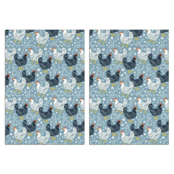 2 Pcs Funny Kitchen Towels,Blue Chicken Floral Pattern Microfiber Dish Towels,Kitchen Tea Towels,Kitchen Towel Set (18" X 26")