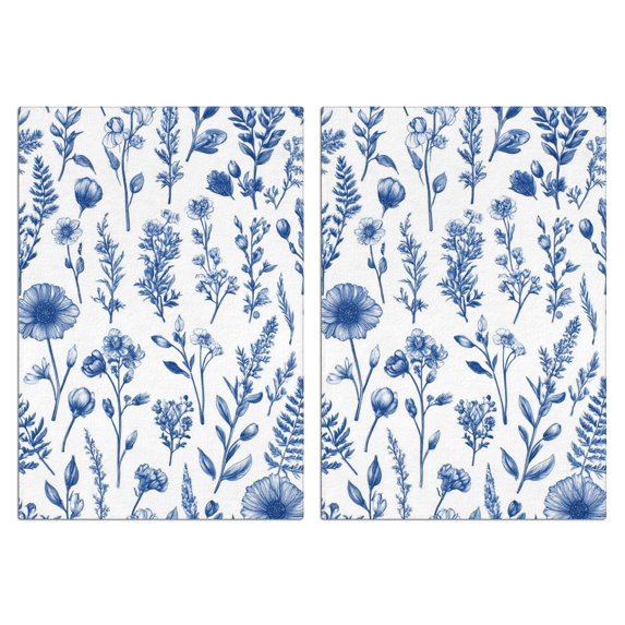 2 Pcs Funny Kitchen Towels,Blue Floral Pattern Microfiber Dish Towels,Kitchen Tea Towels,Kitchen Towel Set (18" X 26")