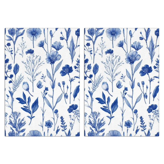 2 Pcs Funny Kitchen Towels,Blue Floral Pattern Microfiber Dish Towels,Kitchen Tea Towels,Kitchen Towel Set (18" X 26")