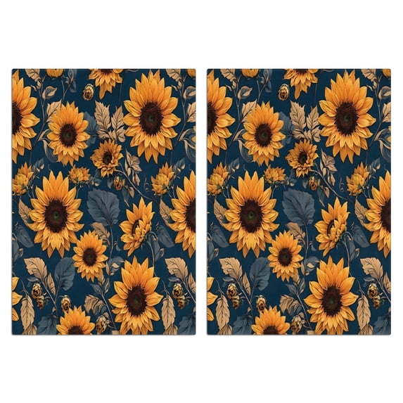 2 Pcs Funny Kitchen Towels,Blue Sunflower Golden Leaf Pattern Microfiber Dish Towels,Kitchen Tea Towels,Kitchen Towel Set (18" X 26")