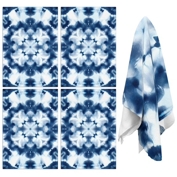 2 Pcs Funny Kitchen Towels,Blue White Tie Dye Mandala Pattern Microfiber Dish Towels,Kitchen Tea Towels,Kitchen Towel Set (18" X 26")