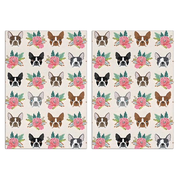 2 Pcs Funny Kitchen Towels,Boston Terrier Dog and Flower Florals Microfiber Dish Towels,Kitchen Tea Towels,Kitchen Towel Set (18" X 26")