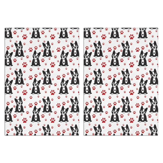 2 Pcs Funny Kitchen Towels,Boston Terrier Puppy Dog Microfiber Dish Towels,Kitchen Tea Towels,Kitchen Towel Set (18" X 26")