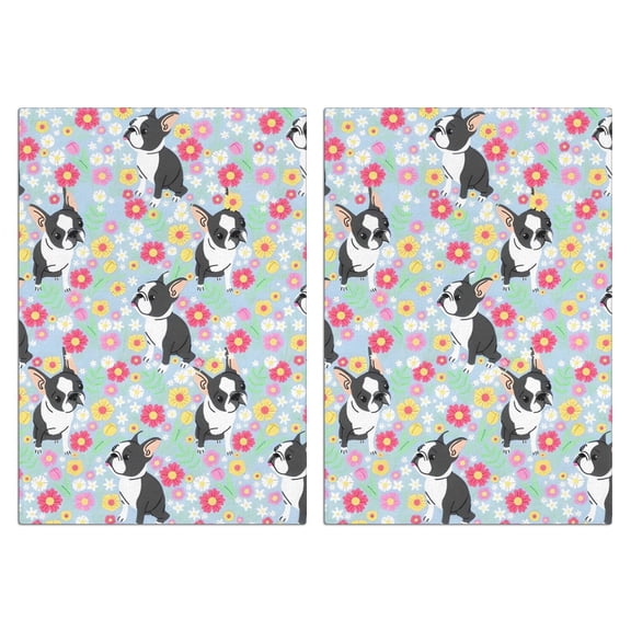 2 Pcs Funny Kitchen Towels,Boston Terriers and Flowers Microfiber Dish Towels,Kitchen Tea Towels,Kitchen Towel Set (18" X 26")