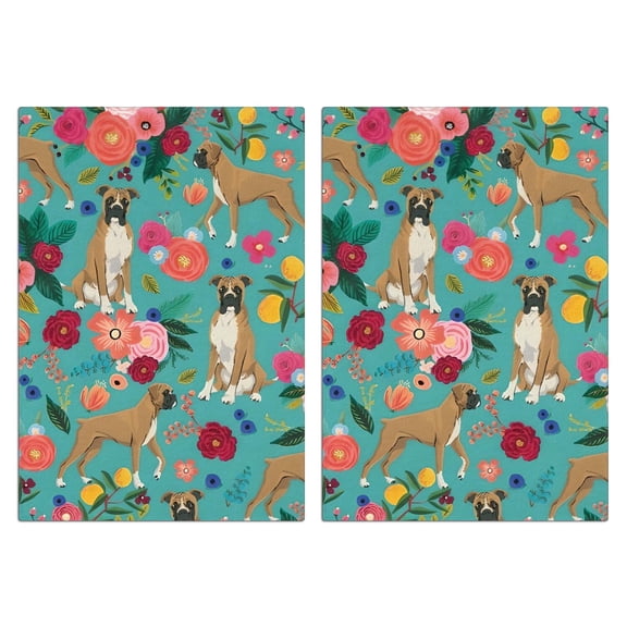 2 Pcs Funny Kitchen Towels,BoxerDog and Floral Microfiber Dish Towels,Kitchen Tea Towels,Kitchen Towel Set (18" X 26")