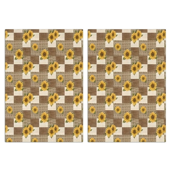 2 Pcs Funny Kitchen Towels,Brown Checker Sunflower Pattern Microfiber Dish Towels,Kitchen Tea Towels,Kitchen Towel Set (18" X 26")