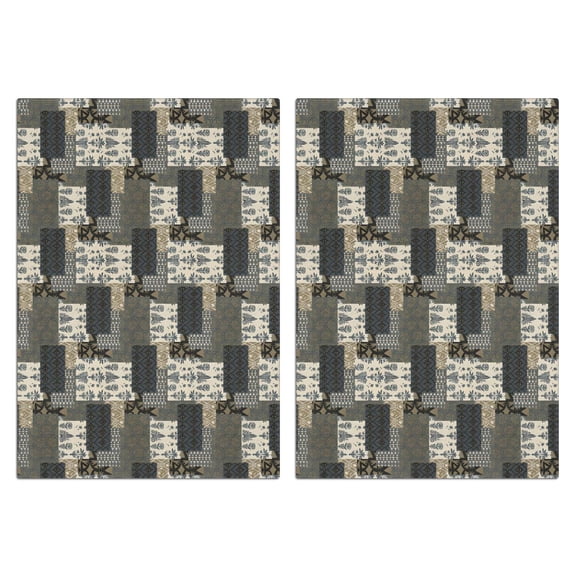 2 Pcs Funny Kitchen Towels,Brown Checkered Geometric and Floral Pattern Microfiber Dish Towels,Kitchen Tea Towels,Kitchen Towel Set (18" X 26")