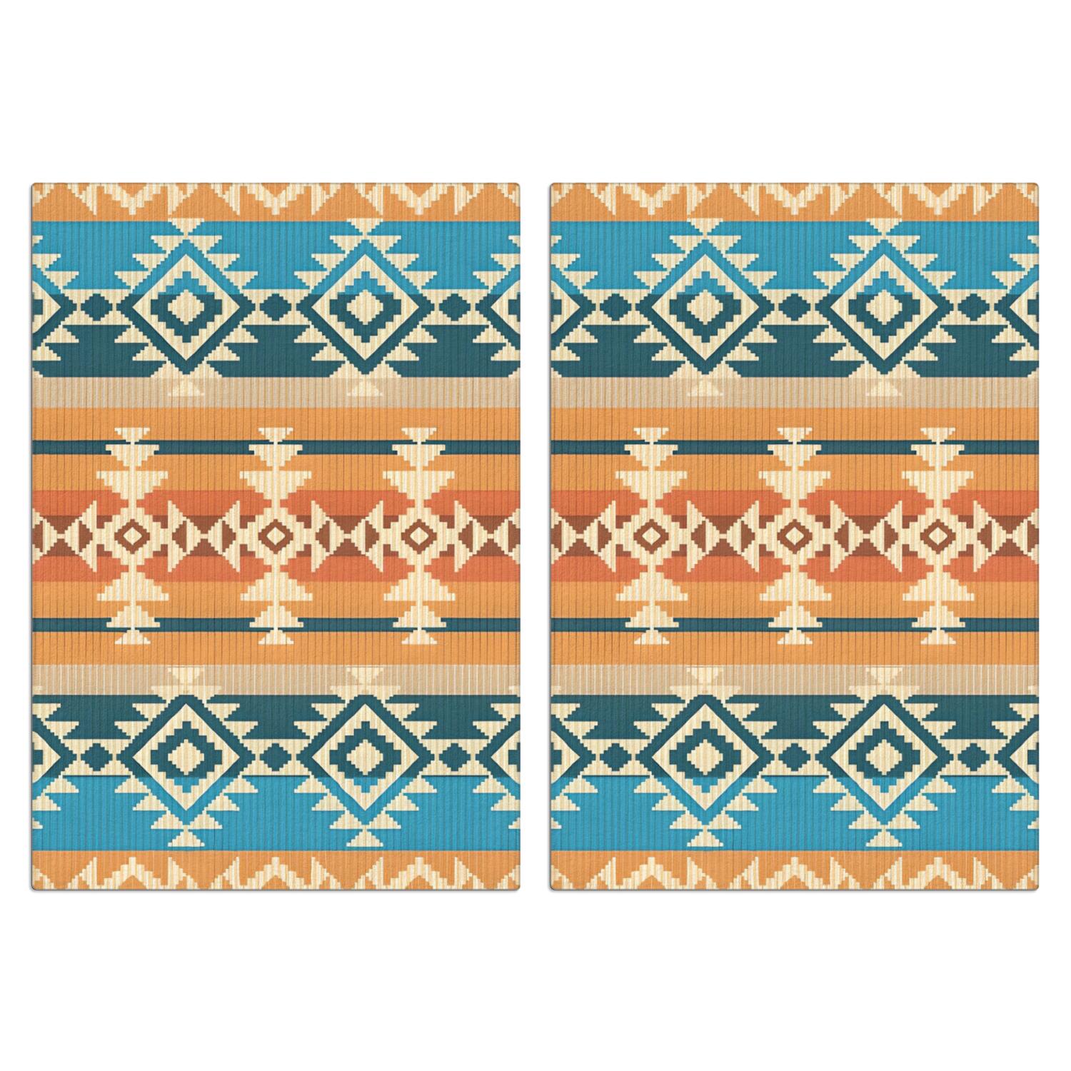 2 Pcs Funny Kitchen Towels,Brown Ethnic Geometric Pattern Microfiber Dish Towels,Kitchen Tea Towels,Kitchen Towel Set (18" X 26")