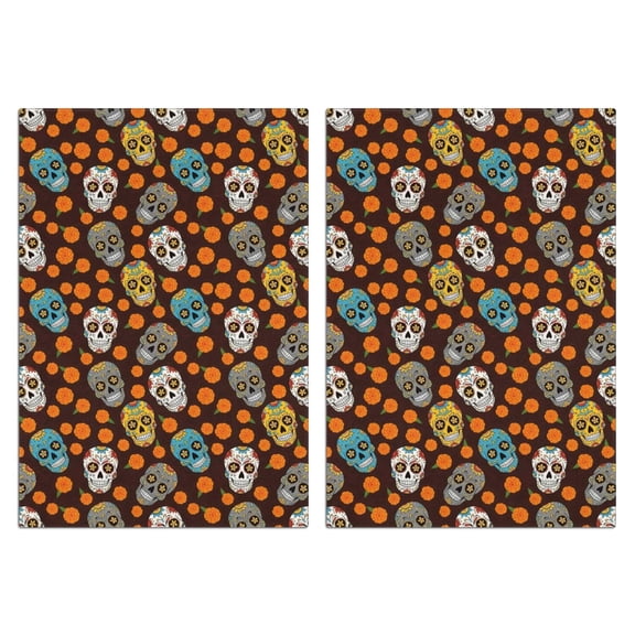 2 Pcs Funny Kitchen Towels,Brown Skull Marigold Pattern Microfiber Dish Towels,Kitchen Tea Towels,Kitchen Towel Set (18" X 26")